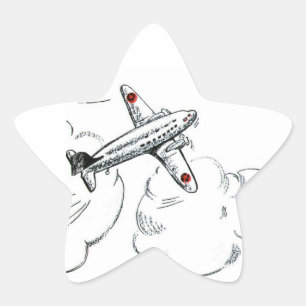 Vintage Aeroplane Drawing   Aviation Party Favour Star Sticker