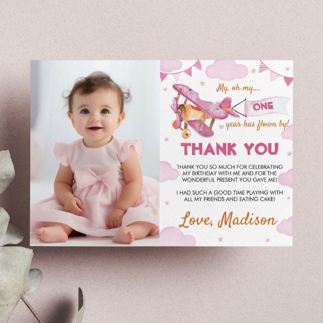 Vintage Aeroplane First Birthday Thank You Card (Creator Uploaded)