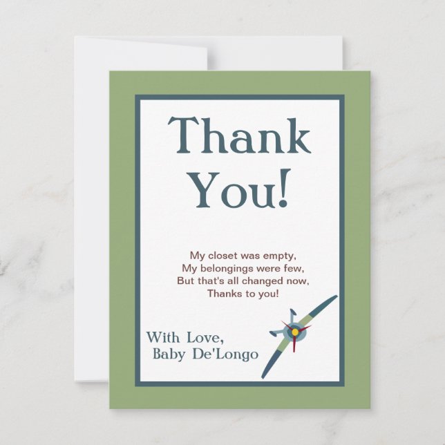 Vintage Aeroplane Flat Thank You Card (Front)