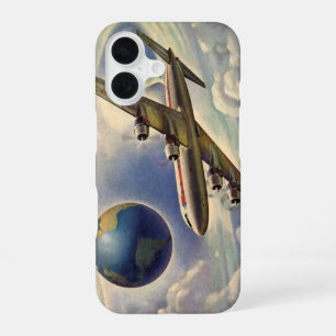 Vintage Aeroplane Flying Around the World in Cloud iPhone 16 Case