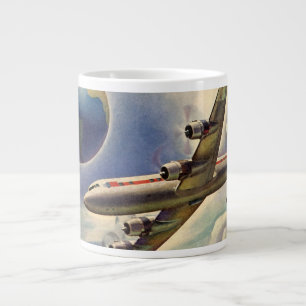 Vintage Aeroplane Flying Around the World in Cloud Large Coffee Mug