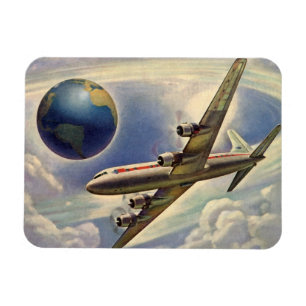 Vintage Aeroplane Flying Around the World in Cloud Magnet