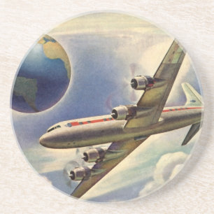 Vintage Aeroplane Flying Around the World in Coaster