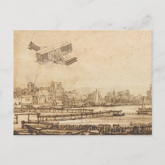 Vintage Aeroplane Flying Machine Art Drawing Postcard (Front)