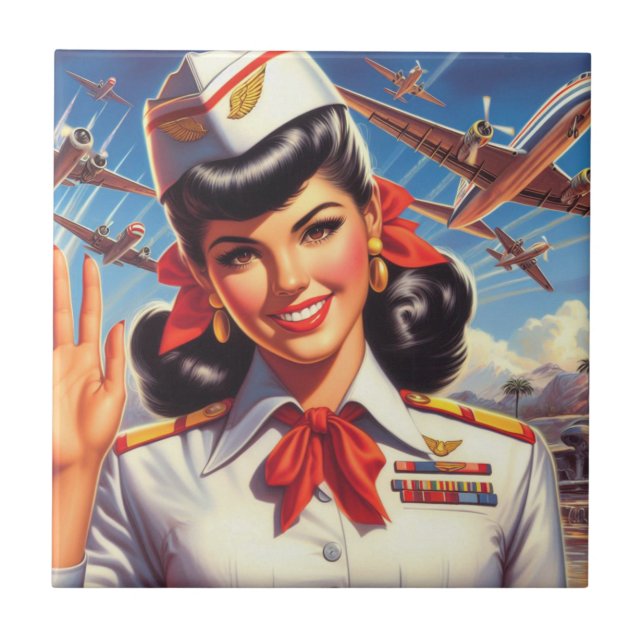 Vintage Aeroplane Girl Tile (Front)