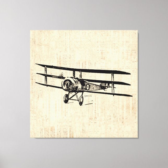 Vintage Aeroplane Old Antique Plane Illustration Canvas Print (Front)