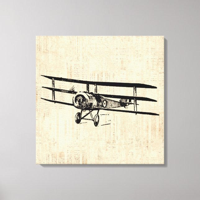 Vintage Aeroplane Old Antique Plane Illustration Canvas Print (Front)