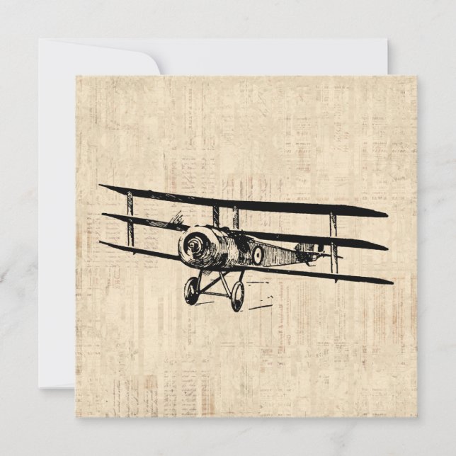 Vintage Aeroplane Old Antique Plane Illustration Invitation (Front)