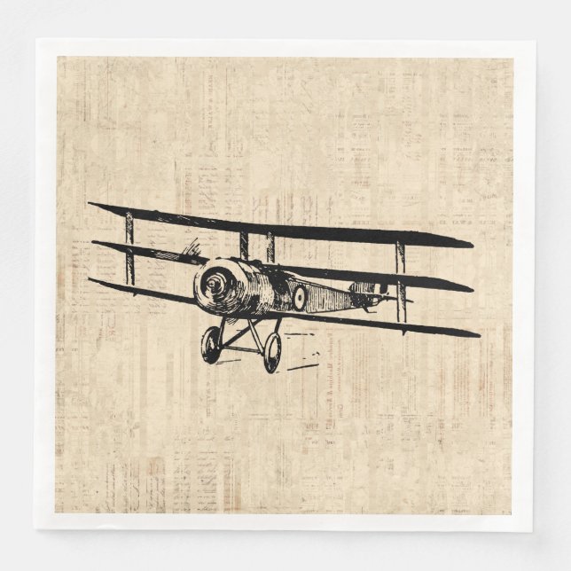 Vintage Aeroplane Old Antique Plane Illustration Napkin (Front)