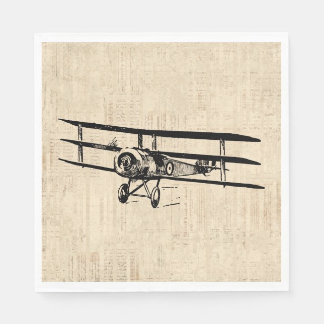 Vintage Aeroplane Old Antique Plane Illustration Napkin (Front)