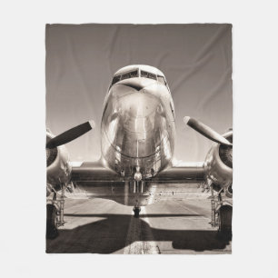 vintage aeroplane on a runway fleece blanket