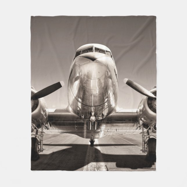 vintage aeroplane on a runway fleece blanket (Front)