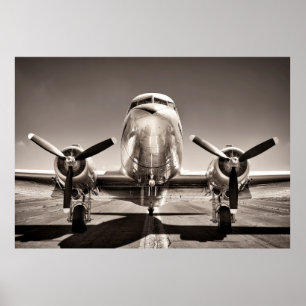 vintage aeroplane on a runway poster