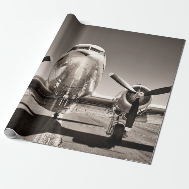vintage aeroplane on a runway wrapping paper (Unrolled)