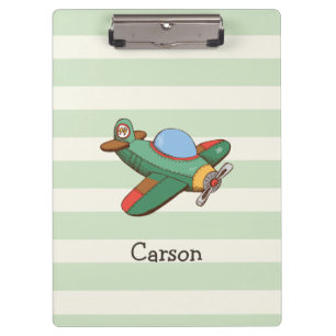 Vintage Aeroplane on Pastel Green Stripes Clipboard