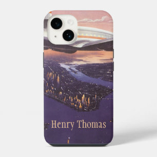 Vintage Aeroplane over Hudson River, New York City iPhone 14 Case
