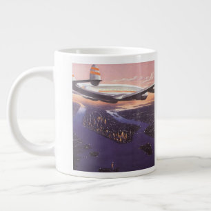 Vintage Aeroplane over Hudson River, New York City Large Coffee Mug