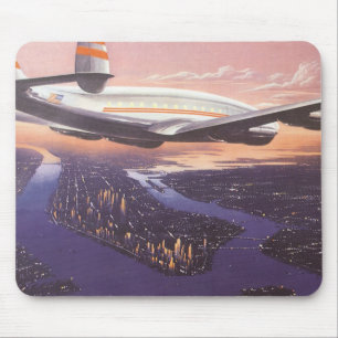Vintage Aeroplane over Hudson River, New York City Mouse Mat