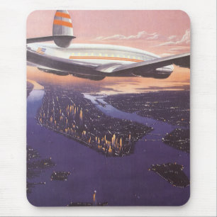 Vintage Aeroplane over Hudson River, New York City Mouse Mat