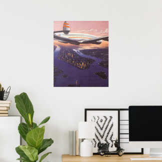 Vintage Aeroplane over Hudson River, New York City Poster