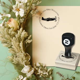 Vintage Aeroplane P-51 Mustang Military Aviation Rubber Stamp