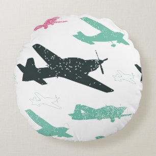 Vintage Aeroplane Pattern Round Cushion