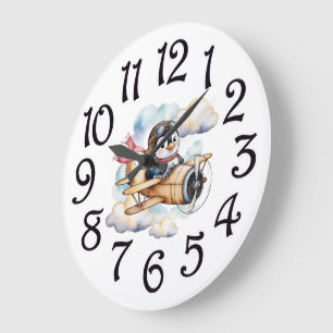 Vintage Aeroplane Penguin Boy Baby Shower Gift Ide Large Clock