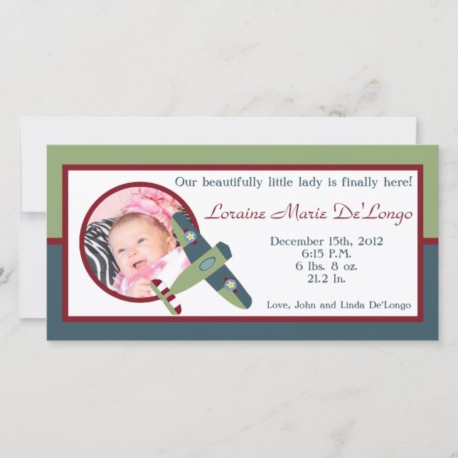 Vintage Aeroplane Photo Birth Announcement (Front)