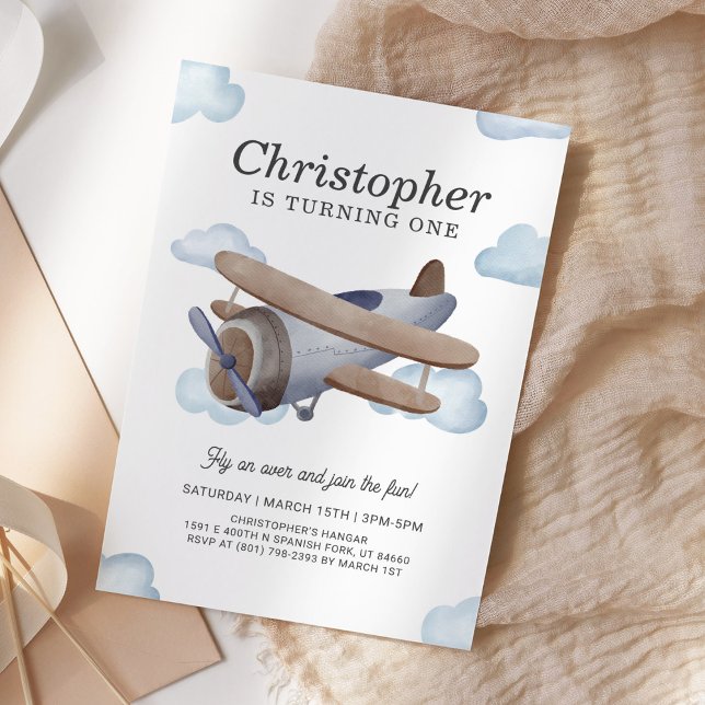 Vintage Aeroplane Pilot Aviation Birthday Party Invitation (Creator Uploaded)