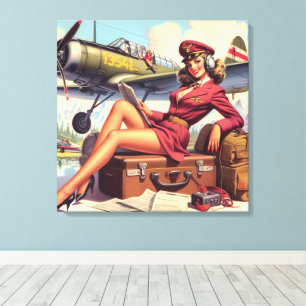 Vintage Aeroplane Pin-Up Illustration Canvas Print