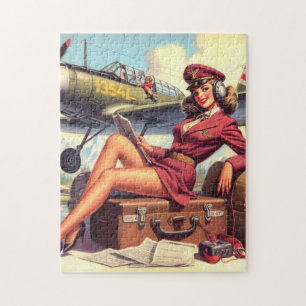 Vintage Aeroplane Pin-Up Illustration Jigsaw Puzzle