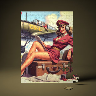 Vintage Aeroplane Pin-Up Illustration Jigsaw Puzzle