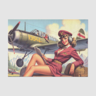 Vintage Aeroplane Pin-Up Illustration Tissue Paper