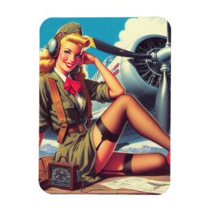 Vintage Aeroplane Pin-Up Magnet