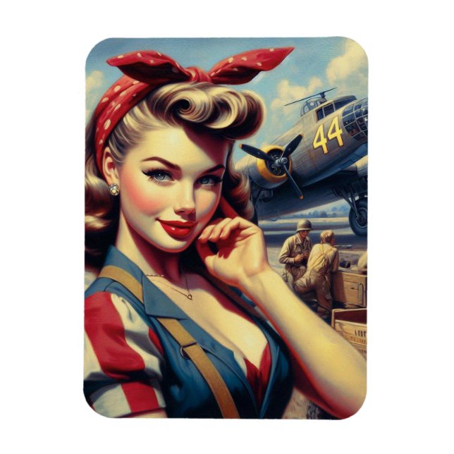 Vintage Aeroplane Pin Up Magnet (Vertical)