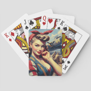 Vintage Aeroplane Pin Up Playing Cards