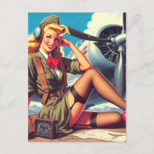 Vintage Aeroplane Pin-Up Postcard