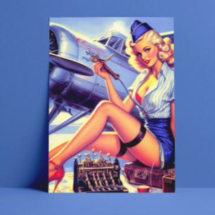 Vintage Aeroplane Pin-up Postcard