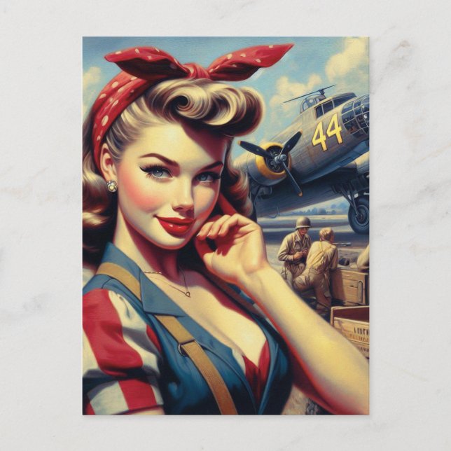 Vintage Aeroplane Pin Up Postcard (Front)