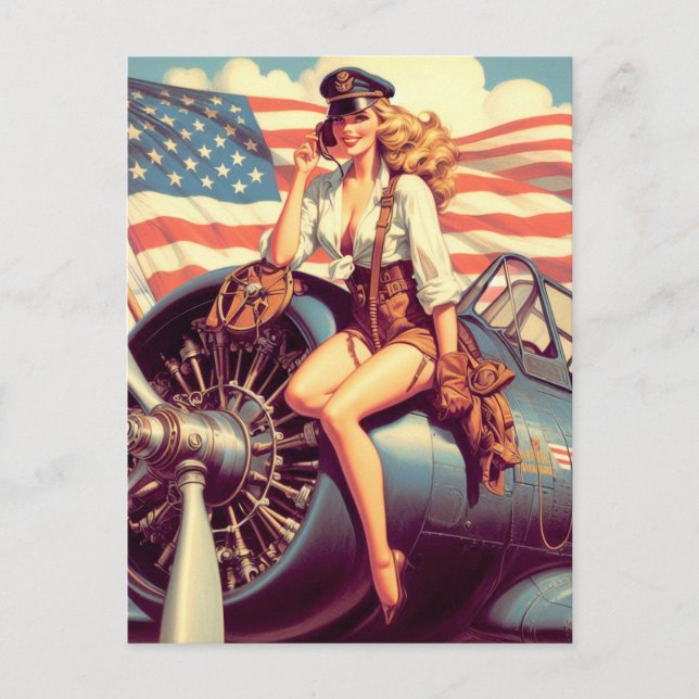 Vintage Aeroplane Pin-up Postcard (Front)