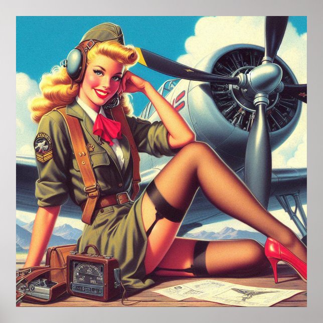 Vintage Aeroplane Pin-Up Poster (Front)