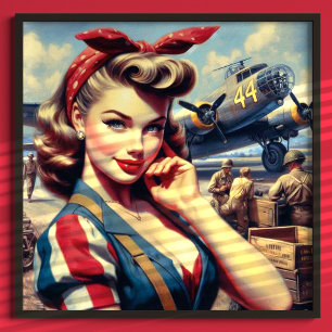 Vintage Aeroplane Pin Up Poster