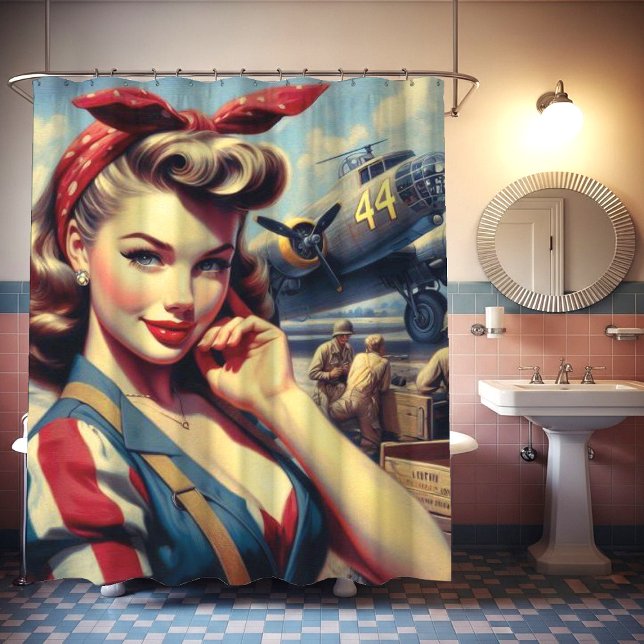 Vintage Aeroplane Pin Up Shower Curtain (Creator Uploaded)