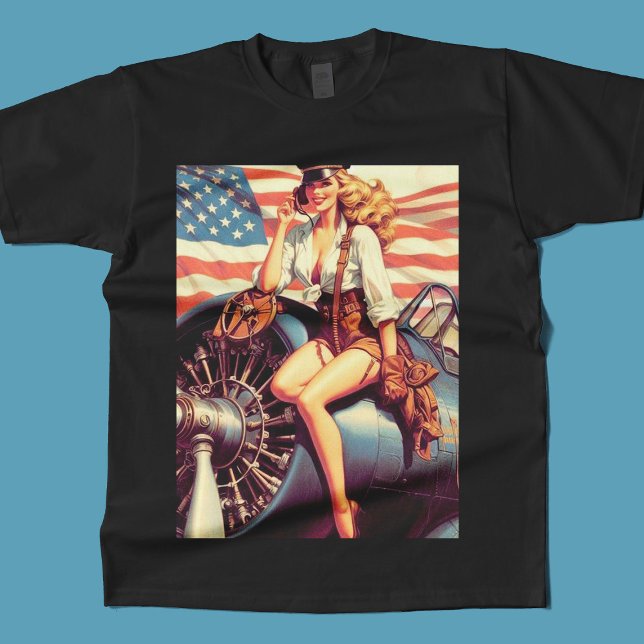 Vintage Aeroplane Pin-up T-Shirt (Creator Uploaded)