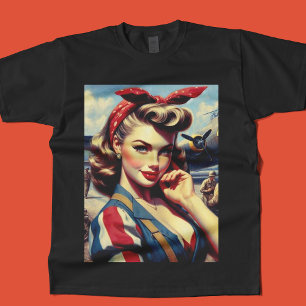Vintage Aeroplane Pin Up T-Shirt