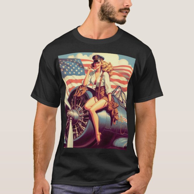 Vintage Aeroplane Pin-up T-Shirt (Front)