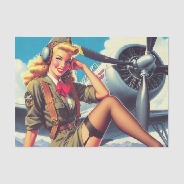 Vintage Aeroplane Pin-Up Tissue Paper (Front)