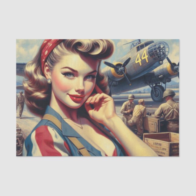 Vintage Aeroplane Pin Up Tissue Paper (Front)