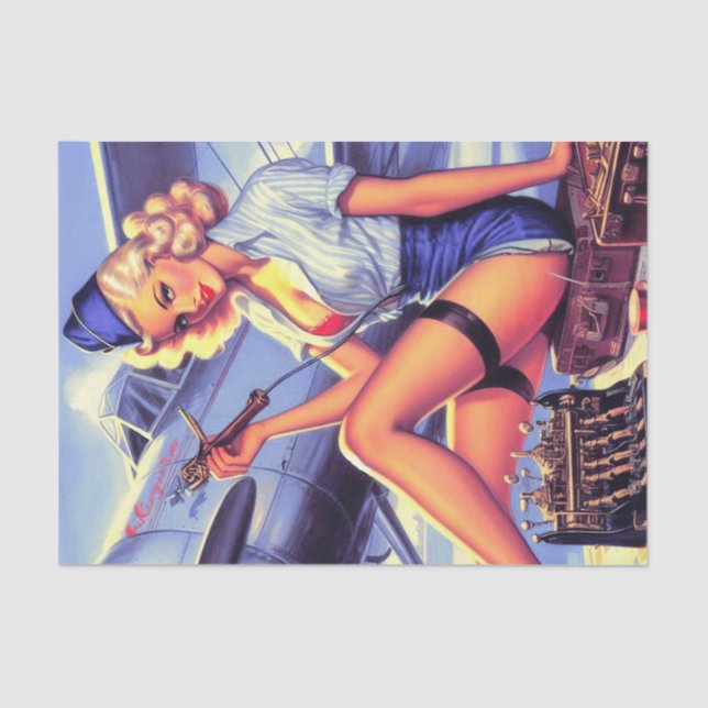 Vintage Aeroplane Pin-up Tissue Paper (Front)