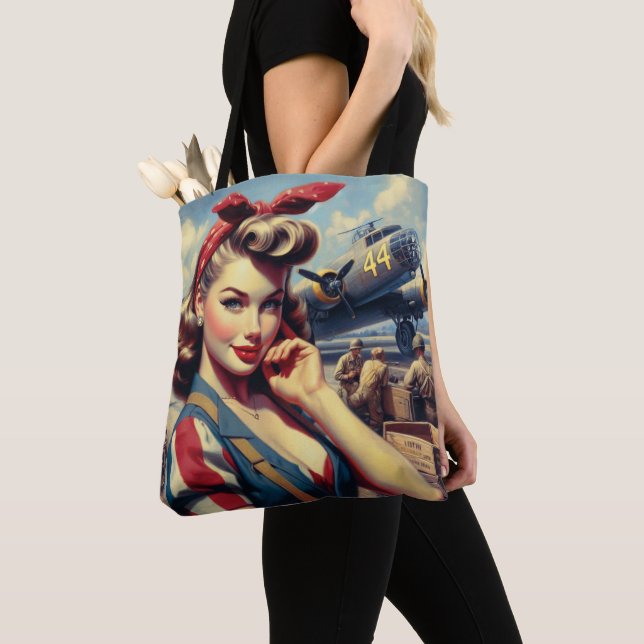 Vintage Aeroplane Pin Up Tote Bag (Close Up)